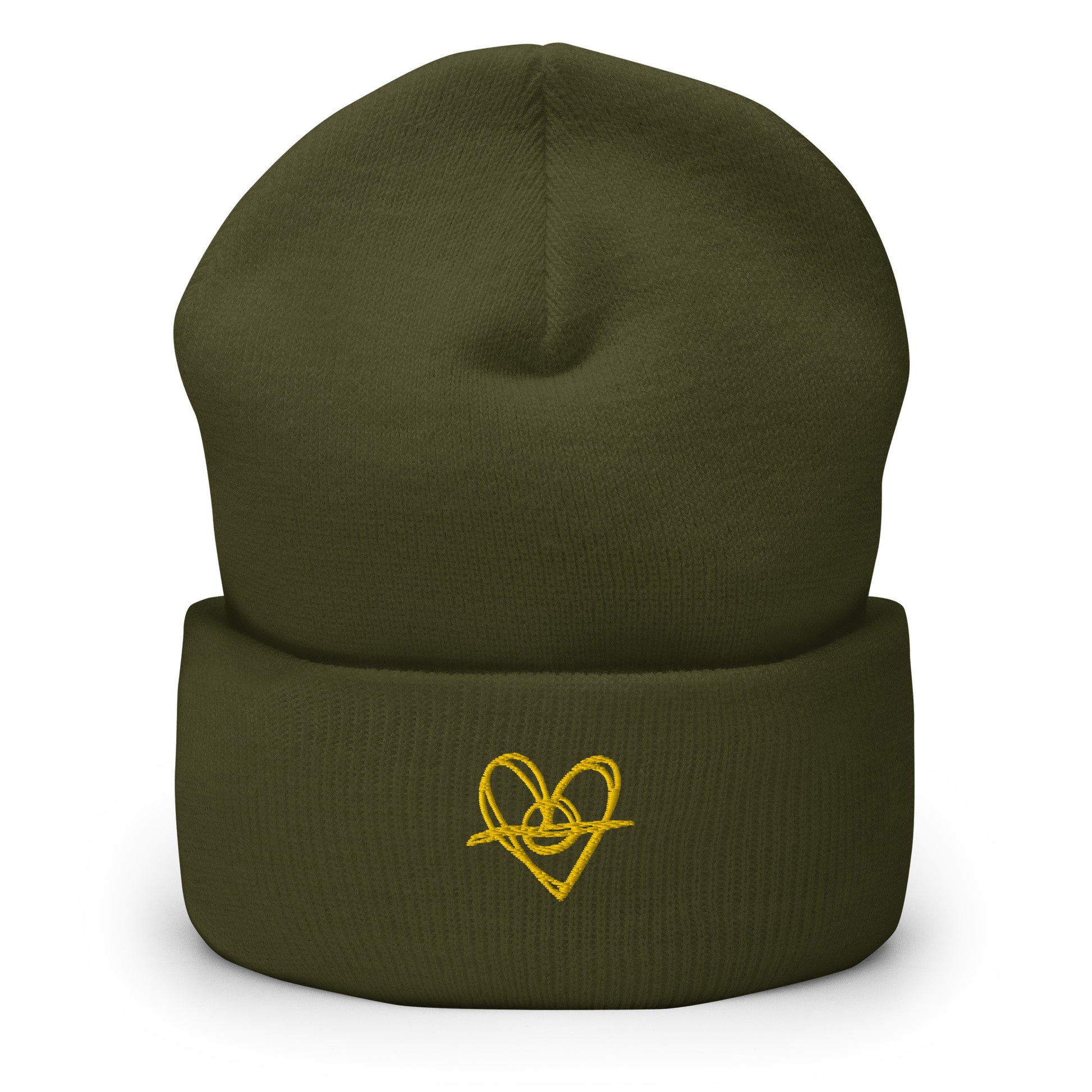 Cuffed Beanie (One-Size Fits All) - Blak Heart Freehand with Yellow Stitching