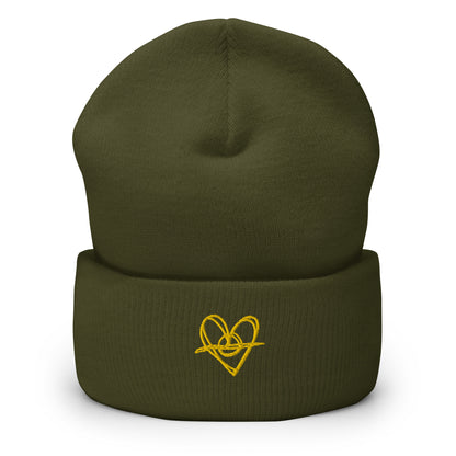 Cuffed Beanie (One-Size Fits All) - Blak Heart Freehand with Yellow Stitching