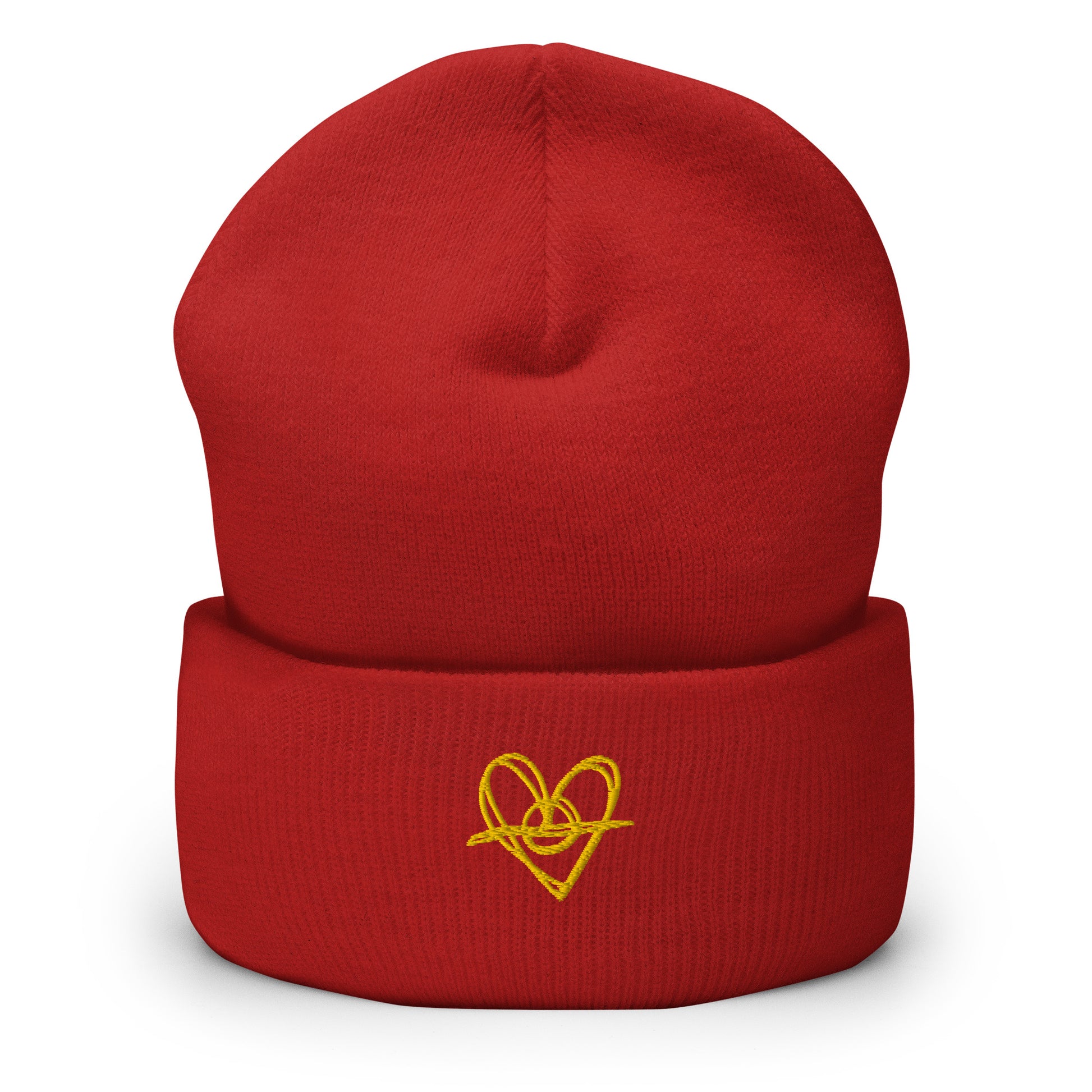 Cuffed Beanie (One-Size Fits All) - Blak Heart Freehand with Yellow Stitching