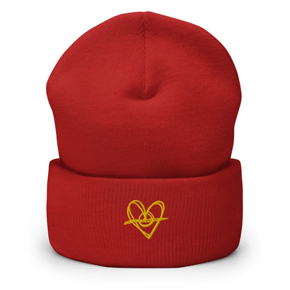 Cuffed Beanie (One-Size Fits All) - Blak Heart Freehand with Yellow Stitching
