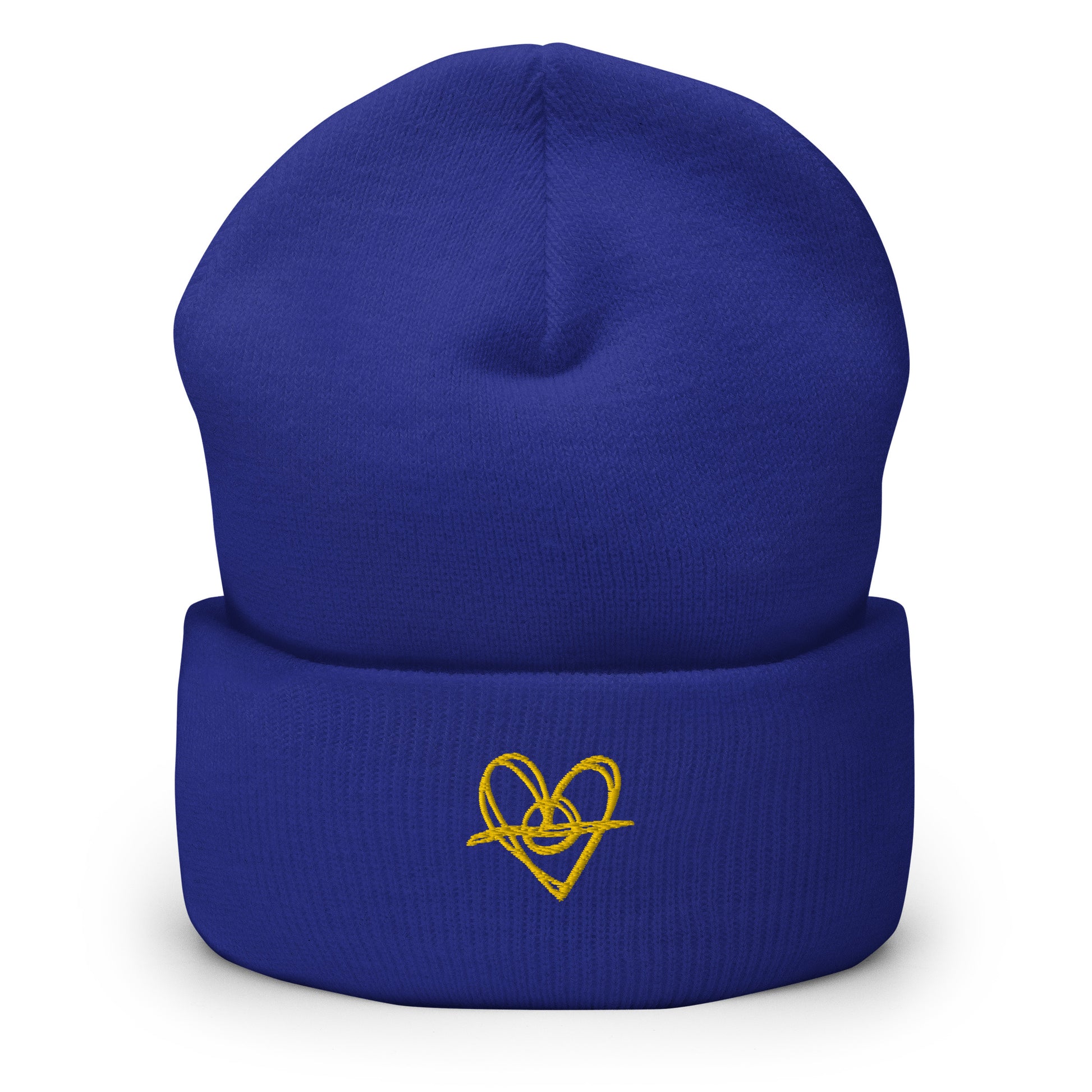 Cuffed Beanie (One-Size Fits All) - Blak Heart Freehand with Yellow Stitching