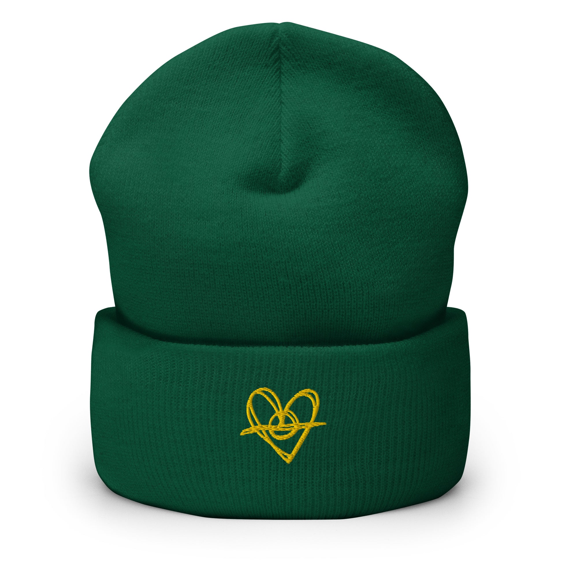 Cuffed Beanie (One-Size Fits All) - Blak Heart Freehand with Yellow Stitching