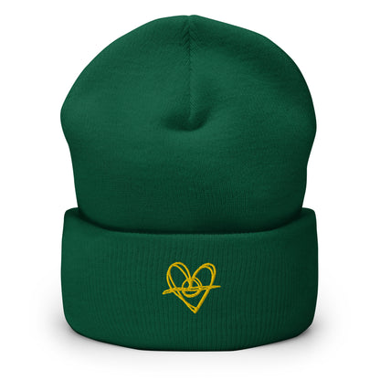 Cuffed Beanie (One-Size Fits All) - Blak Heart Freehand with Yellow Stitching