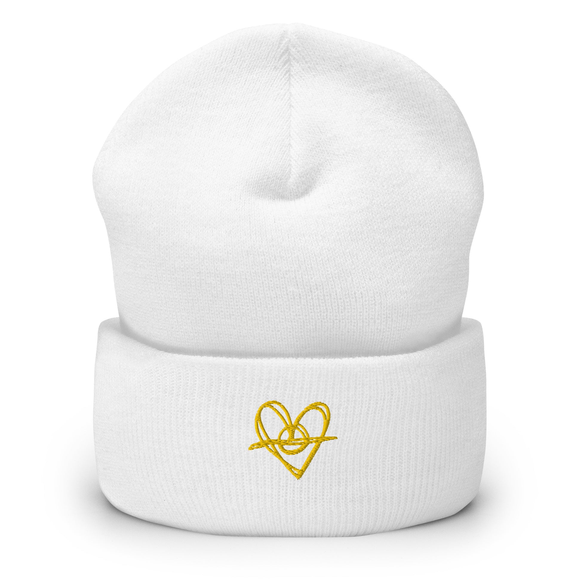Cuffed Beanie (One-Size Fits All) - Blak Heart Freehand with Yellow Stitching