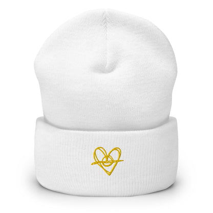 Cuffed Beanie (One-Size Fits All) - Blak Heart Freehand with Yellow Stitching
